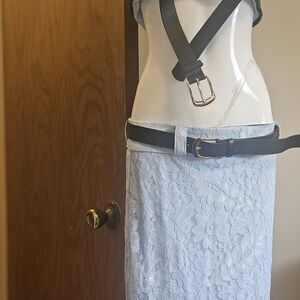 Light Blue Lace Skirt Set with Black Belt